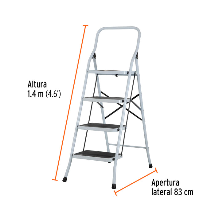 Escalera tubular, plegable, 4 peldaños, Pretul 24122 ESTU-4P