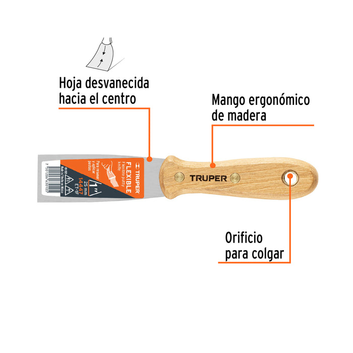 Espátula flexible 1' con mango de madera, Truper 14447 ET-1F