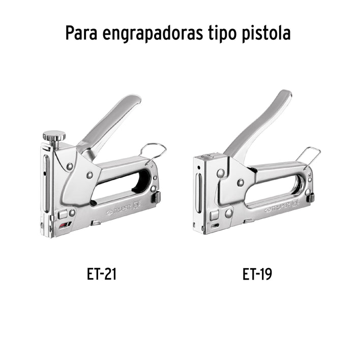 Caja con 1000 grapas 1/4' corona 11.3 mm para ET-21, Truper Código: 17970