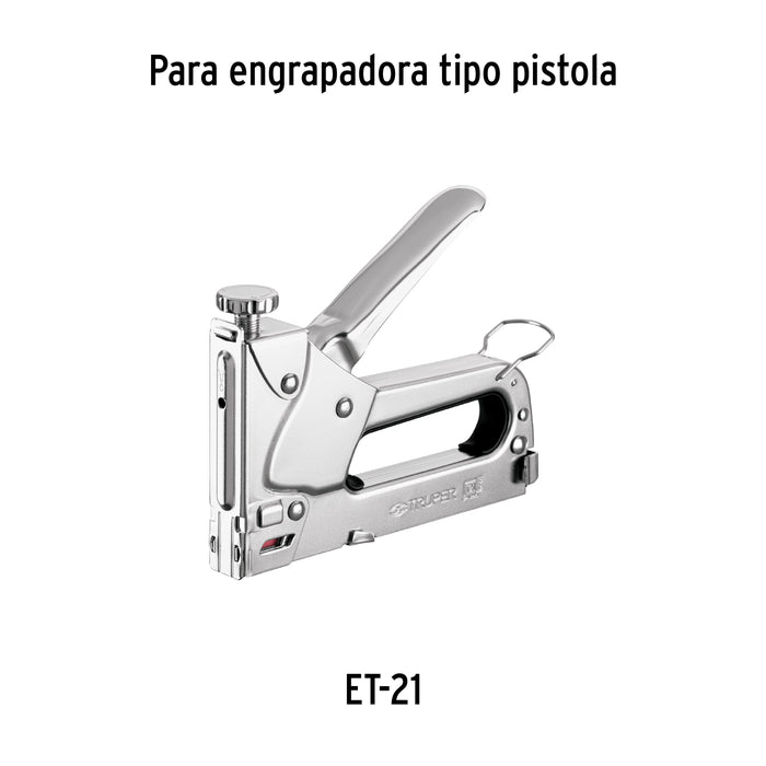 Caja con 1000 grapas 3/8'corona 11.3 mm para ET-21, Truper Código: 17982
