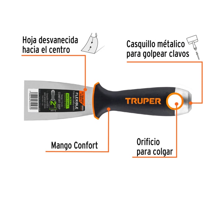 Espátula flexible 2' con mango de madera, Truper 14448 ET-2F
