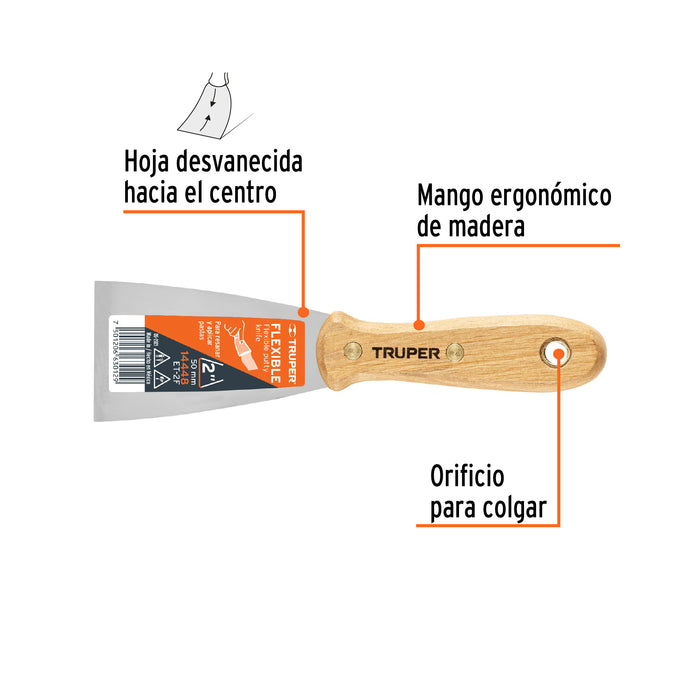 Espátula flexible 2' con mango de madera, Truper 14448 ET-2F