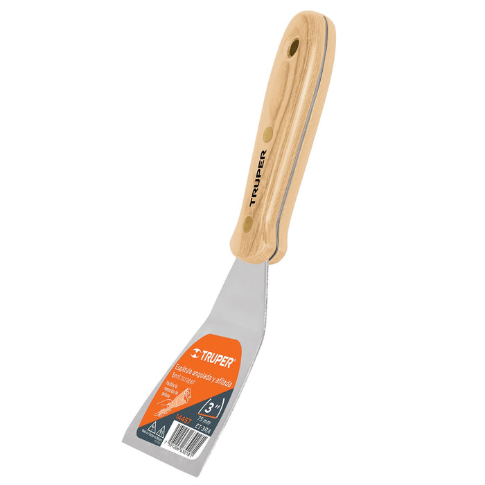 Espátula afilada y angulada 3' con mango de madera, Truper 14457 ET-3RA
