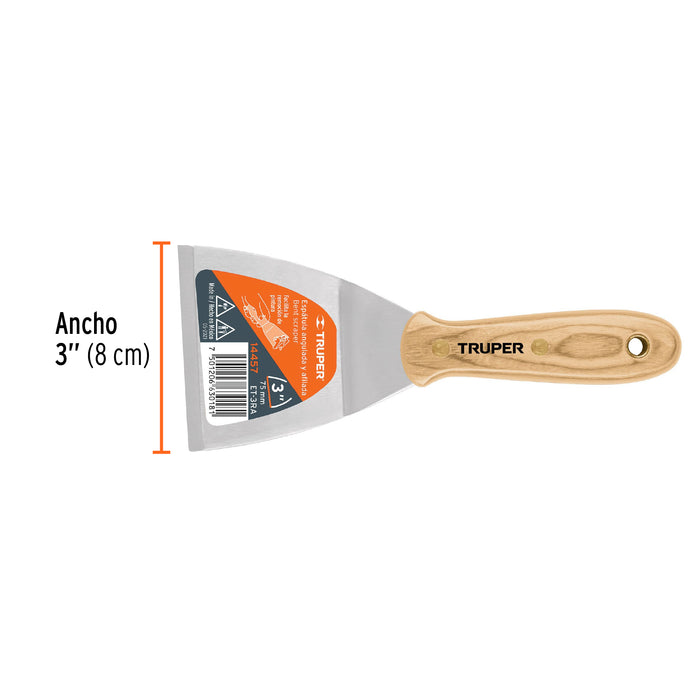 Espátula afilada y angulada 3' con mango de madera, Truper 14457 ET-3RA