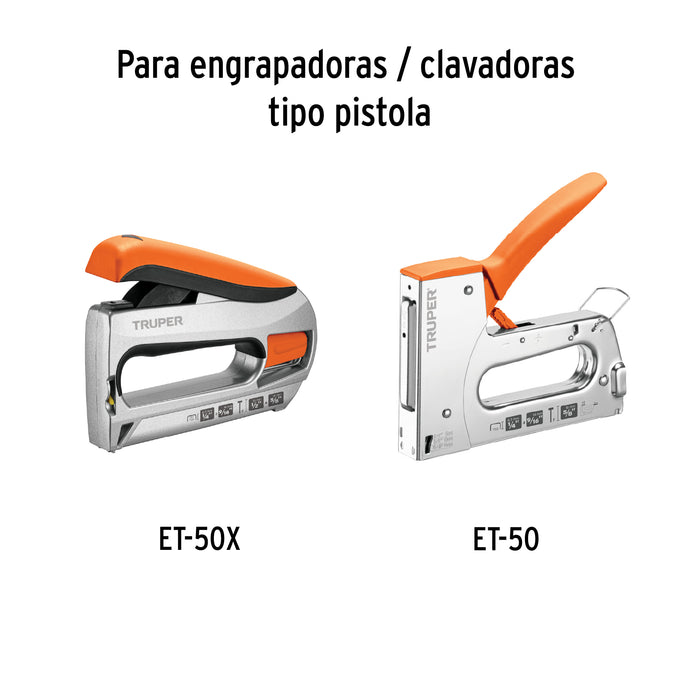 Caja con 1000 grapas 5/16' corona 10.7 mm para ET-50, Truper Código: 17966