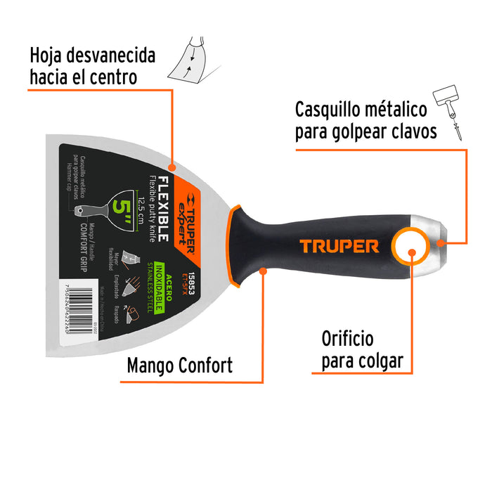 Espátula flexible 5' con mango de madera, Truper 14451 ET-5F