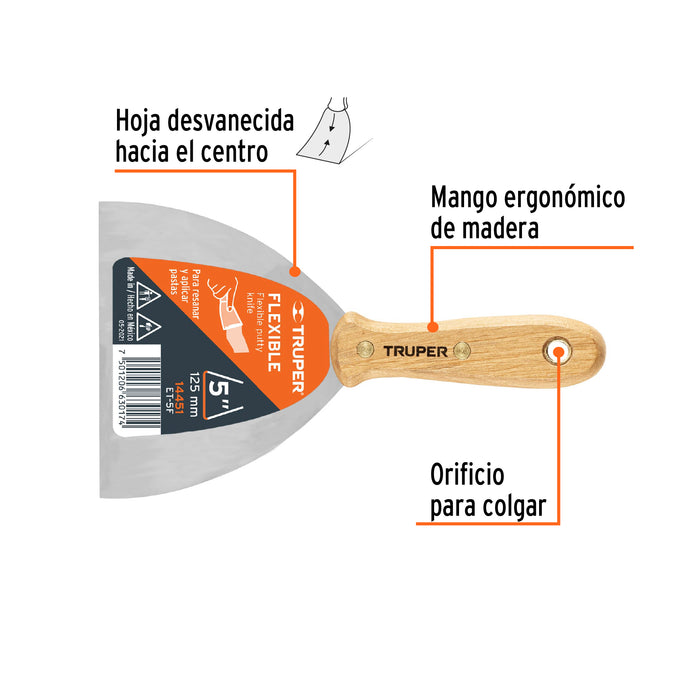Espátula flexible 5' con mango de madera, Truper 14451 ET-5F
