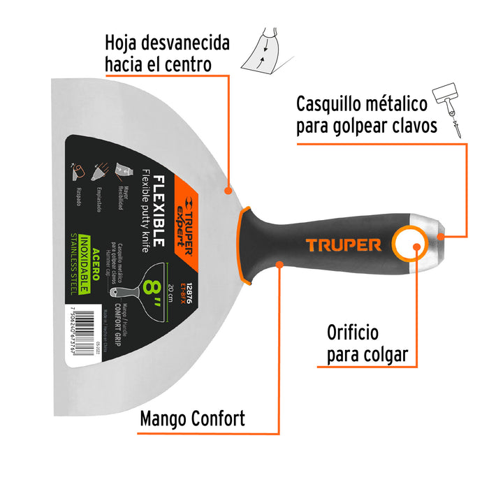 Espátula flexible 8' acero inox. mango Comfort Grip, Expert 12876 ET-8FX