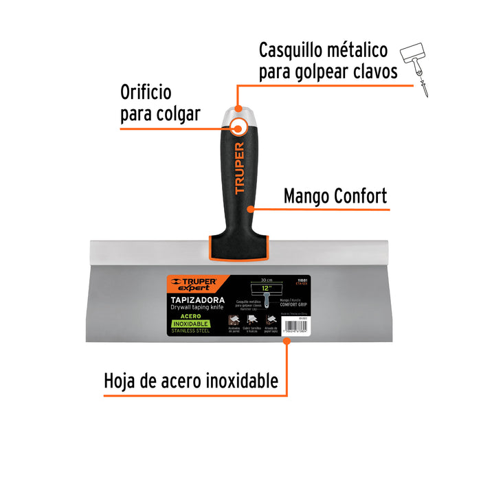 Espátula tapizadora de 12' acero al medio carbono, Truper 14461 ETA-12