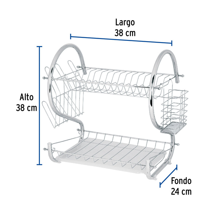 Escurridor de acero cromado con 2 niveles para trastes 47908