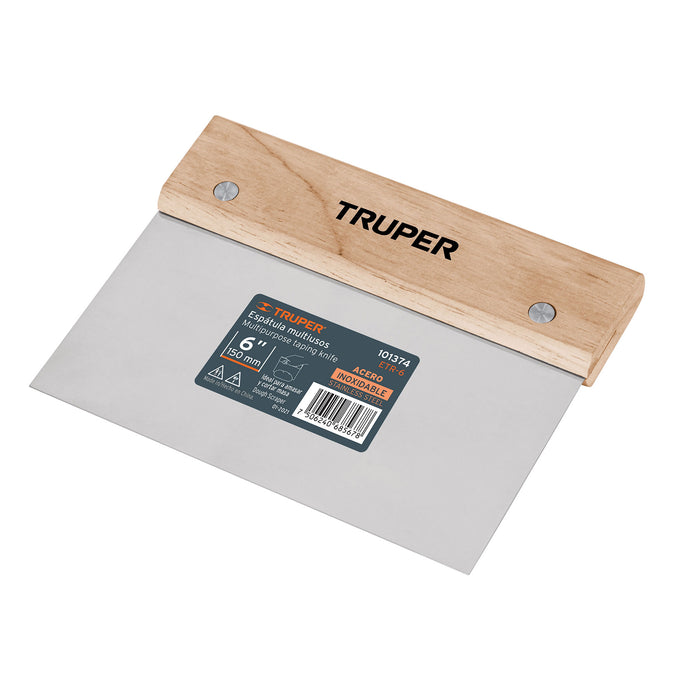 Espátula rectangular 6' x 3' acero inoxidable, mango madera 101374 ETR-6