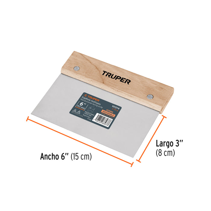 Espátula rectangular 6' x 3' acero inoxidable, mango madera 101374 ETR-6