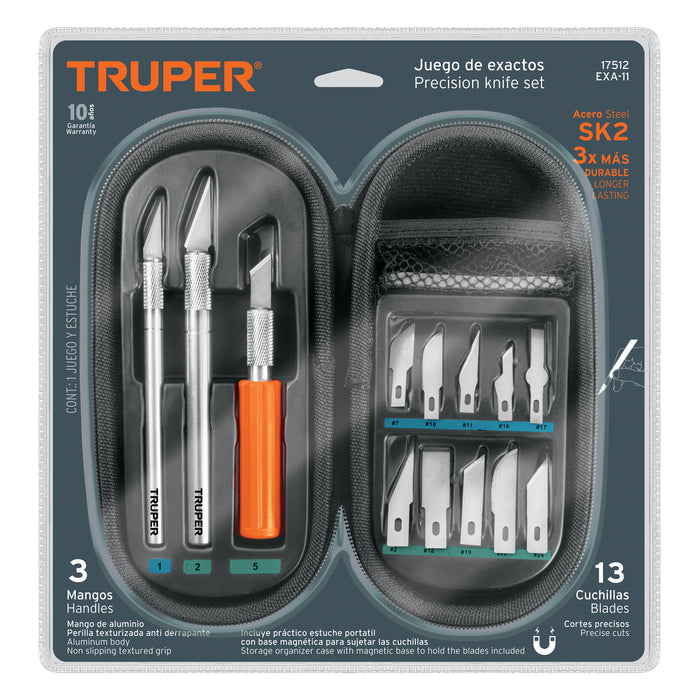 Juego de exactos Hobby con 11 piezas en estuche, Truper 17512 EXA-11