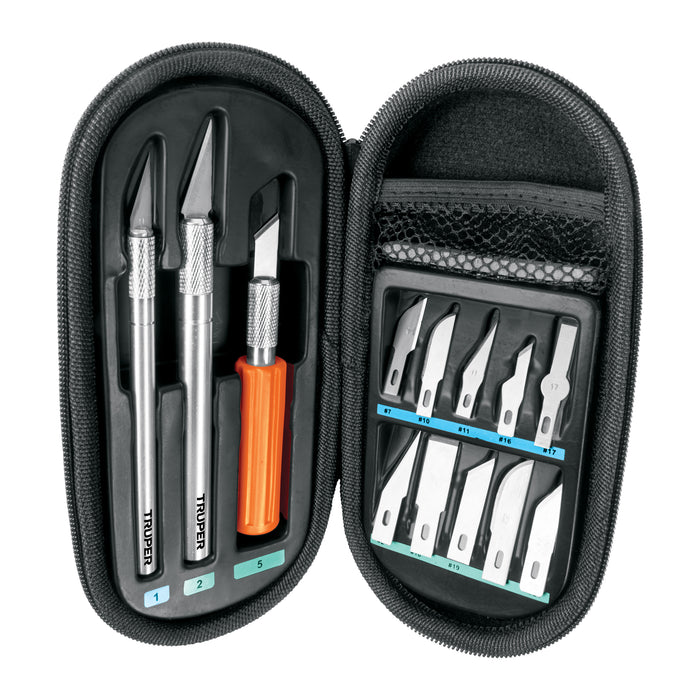 Juego de exactos Hobby con 11 piezas en estuche, Truper 17512 EXA-11