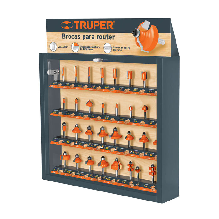 Exhibidor con 30 brocas para router, Truper 55218 EXMO-ROU