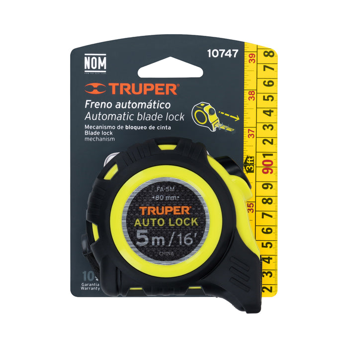 Flexómetro Auto-Lock contra impactos 5 m cinta 19 mm, Truper 10747 FA-5M