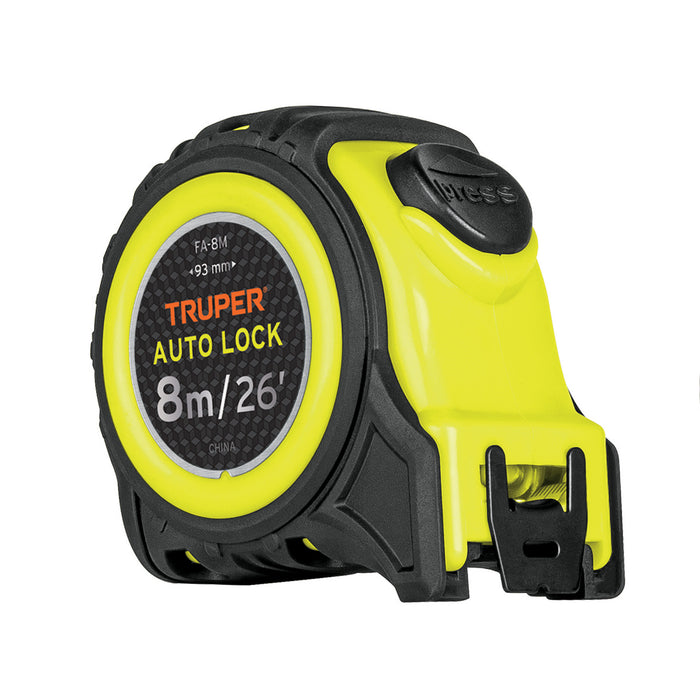 Flexómetro Auto-Lock contra impactos 8 m cinta 25 mm, Truper 10749 FA-8M