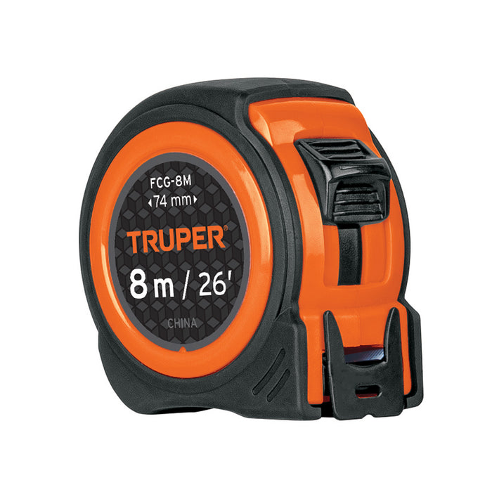 Flexómetro compacto contra impactos 8 m cinta 25 mm, Truper 12774 FCG-8M