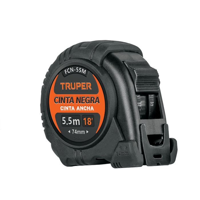 Flexómetro contra impactos 5.5 m, Cinta Negra 25 mm, Truper 11745 FCN-55M