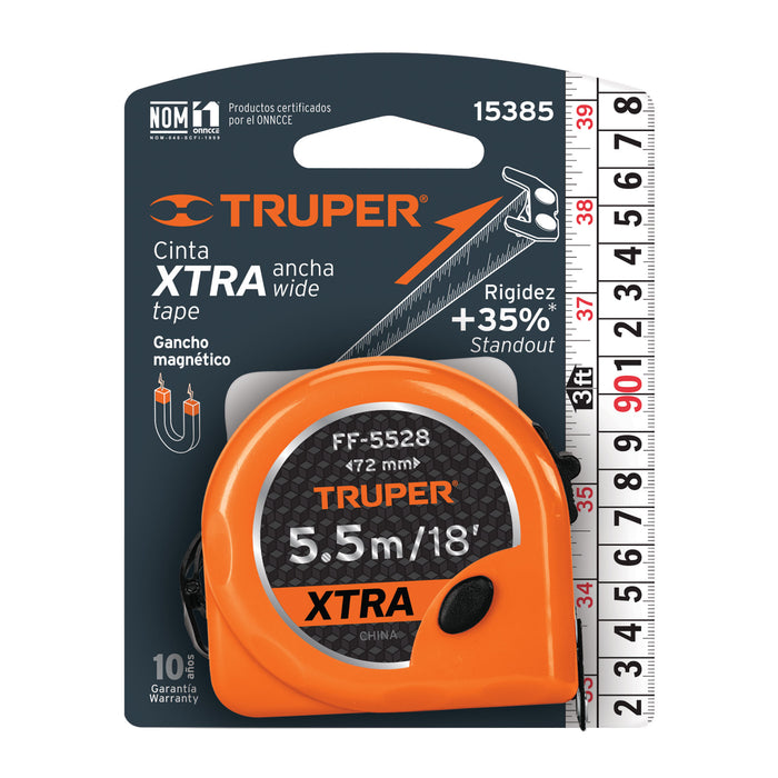 Flexómetro XTRA 5.5 m cinta extra ancha 28 mm, Truper 15385 FF-5528