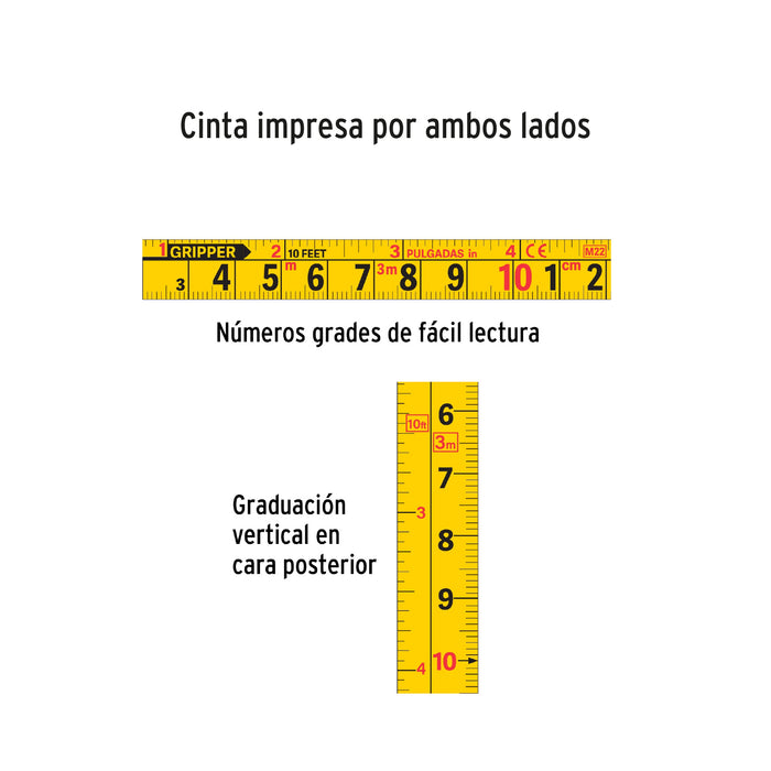 Flexómetro Gripper contra impactos 3 m cinta 13 mm, Truper 14577 FH-3M