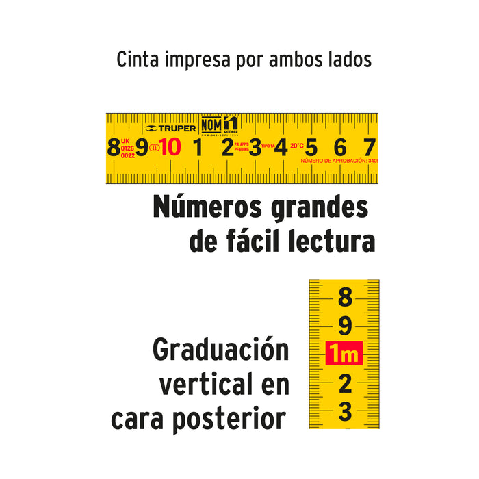 Flexómetro Gripper contra impactos 3 m cinta 13 mm, Truper 14577 FH-3M