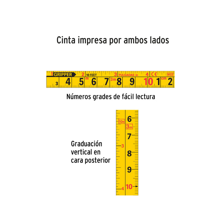 Flexómetro Gripper contra impactos 5 m cinta 19 mm, Truper 14578 FH-5M