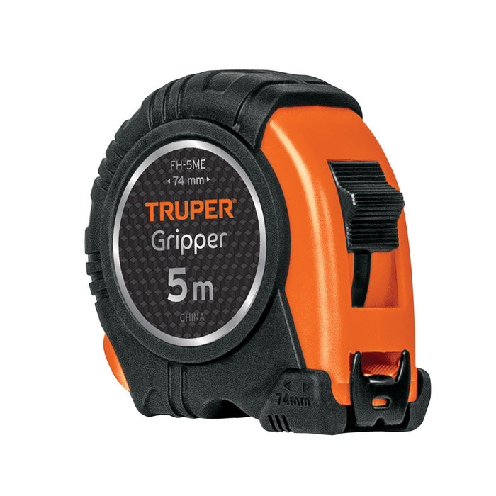 Flexómetro Gripper contra impactos 5 m cinta 19 mm, Truper 14578 FH-5M