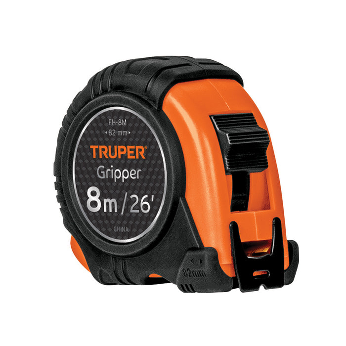 Flexómetro Gripper contra impactos 8 m cinta 25 mm, Truper 14579 FH-8M