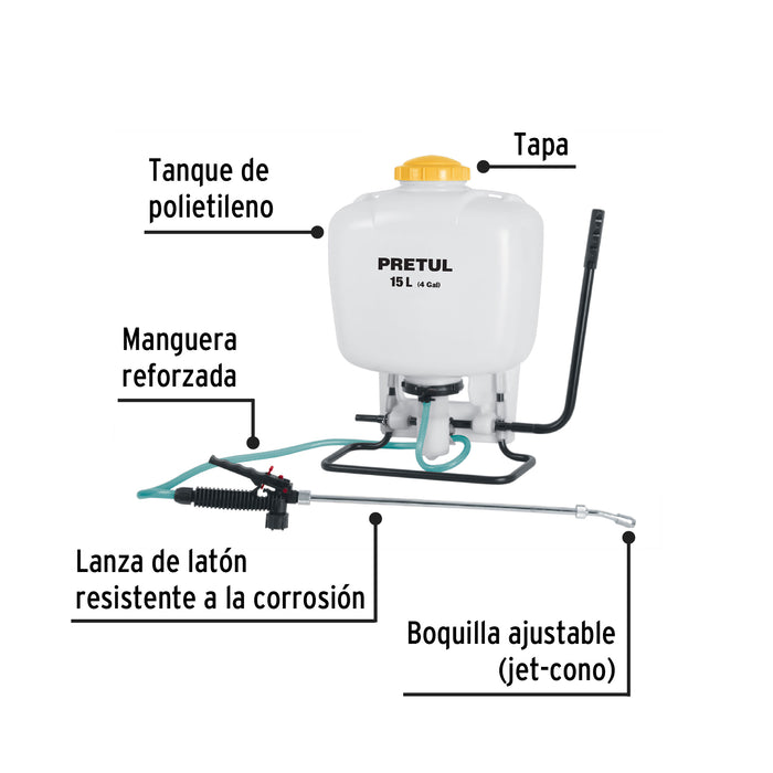 Fumigador de 15 L manual de mochila, Pretul 24583 FM-15P