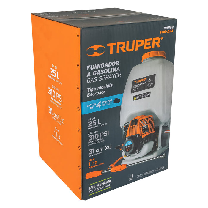 Fumigador de 25 L con motor a gasolina de 4 tiempos, Truper 101569 FUG-254