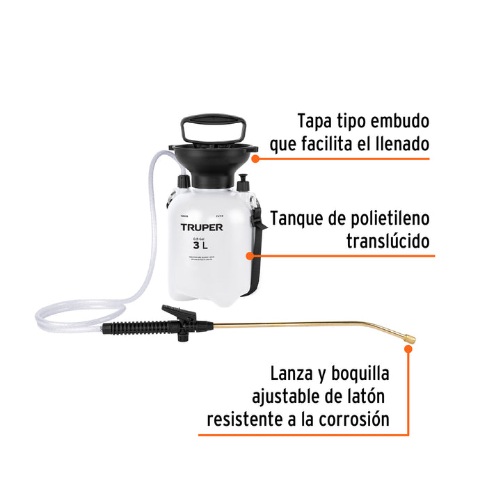 Fumigador jardinero 3 L (0.8 gal), Truper 10835 FUT-3