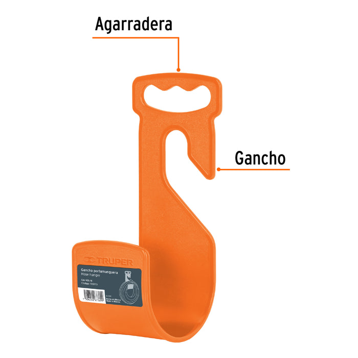 Gancho plástico naranja para manguera de jardín, Truper 100173 GA-MA-N