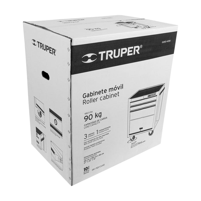Gabinete metálico móvil, 4 cajones, capacidad 90 kg, Truper 12066 GAMO-4090