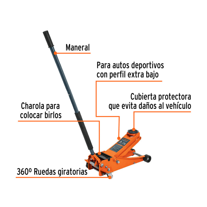 Gato hidráulico profesional de patín, 3t, elevación rápida 14806 GAPRO-3PB