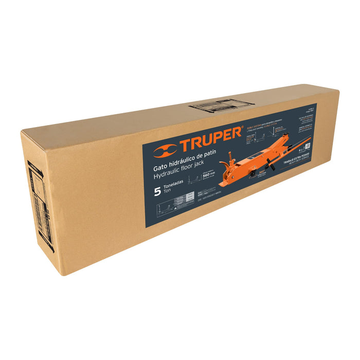 Gato hidráulico de patín 5t profesional, elev rápida, Truper 14957 GAPRO-5