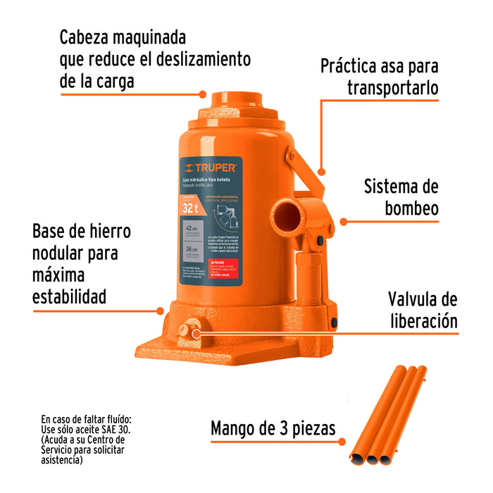 Gato hidráulico de botella de 32 Ton, Truper 14819 GAT-32