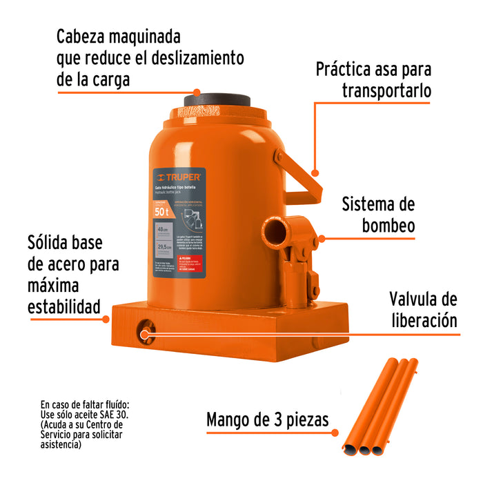 Gato hidráulico de botella de 50 Ton, Truper 14821 GAT-50
