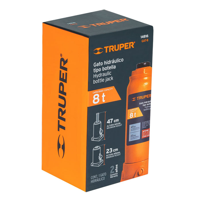 Gato hidráulico de botella de 8 Ton, Truper 14816 GAT-8