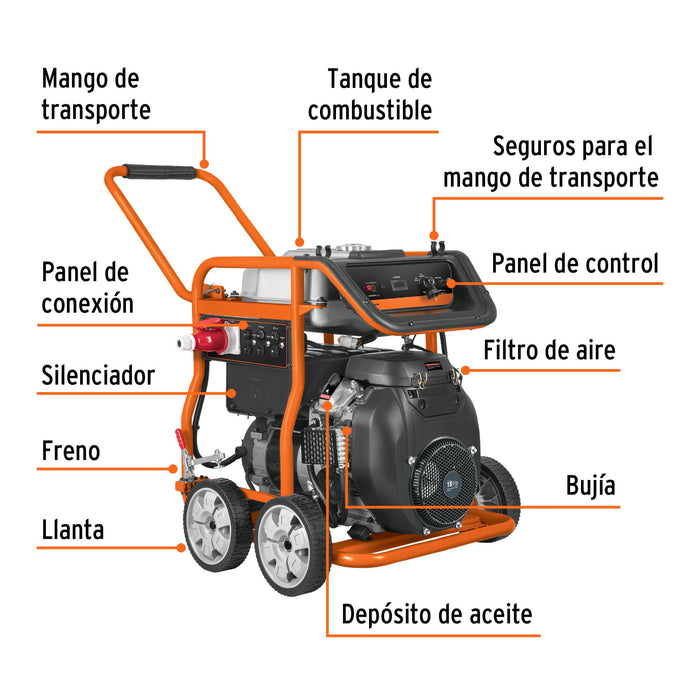 Generador portátil 10 kW motor a gasolina, Truper 14359 GEN-100X