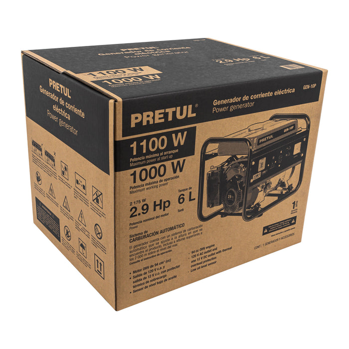Generador portátil 1.1 kW motor a gasolina, Pretul 26033 GEN-10P