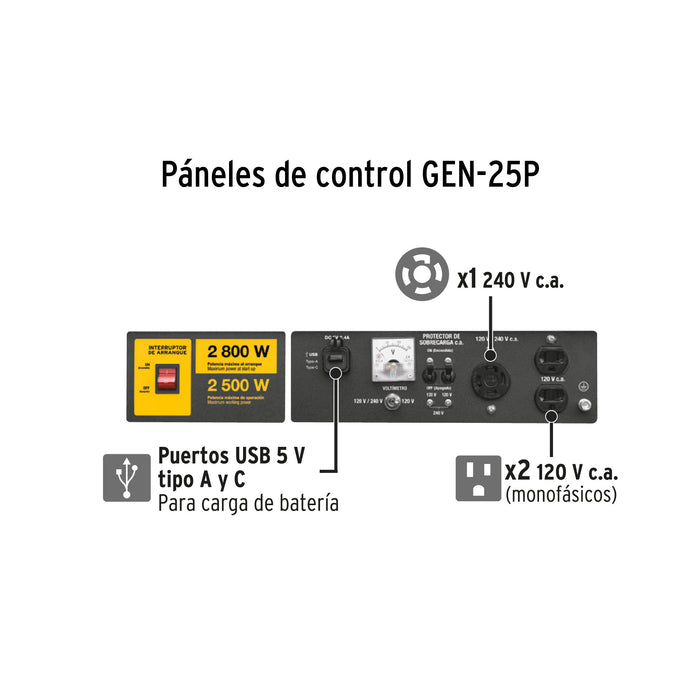 Generador portátil 2.8 kW motor a gasolina, Pretul 26034 GEN-25P