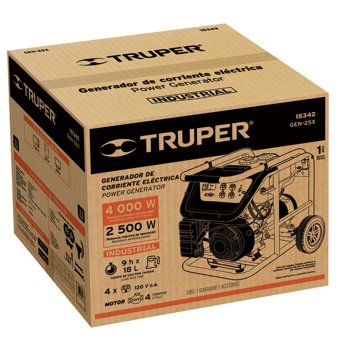 Generador portátil 2.5 kW motor a gasolina, Truper 15342 GEN-25X