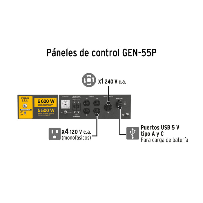 Generador portátil 6.6 kW motor a gasolina, Pretul 26035 GEN-55P