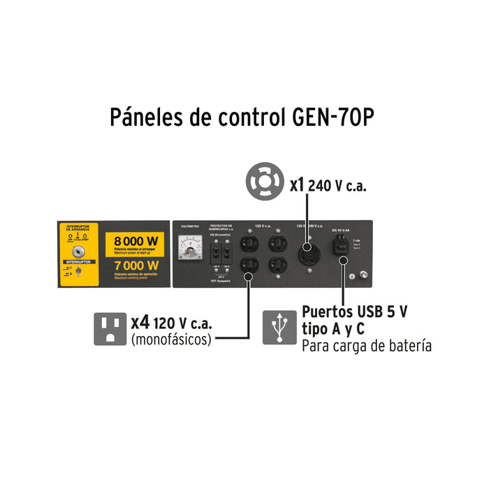 Generador portátil 8 kW motor a gasolina, Pretul 26036 GEN-70P