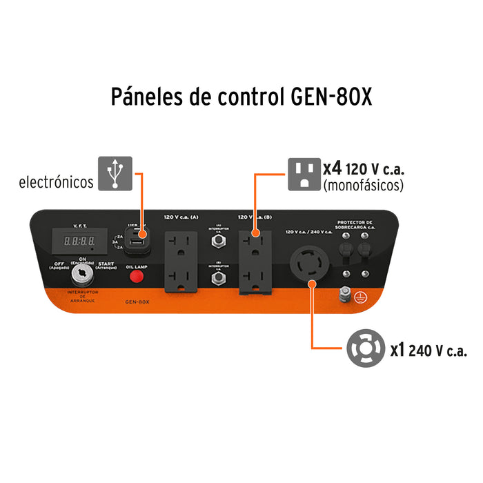 Generador portátil 8 kW motor a gasolina, Truper 15345 GEN-80X