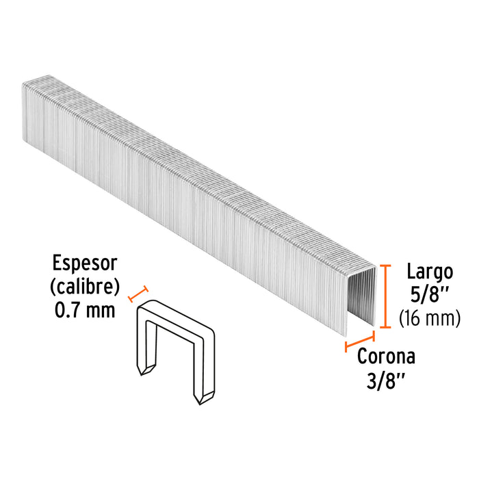 Caja con 5000 grapas corona 3/8' calibre 22, 16mm p/ENNE-70 Codigo: 13246
