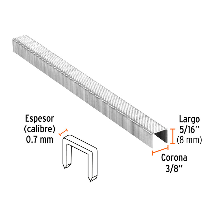 Caja con 5000 grapas corona 3/8' calibre 22, 8mm p/ENNE-70 Código: 18283