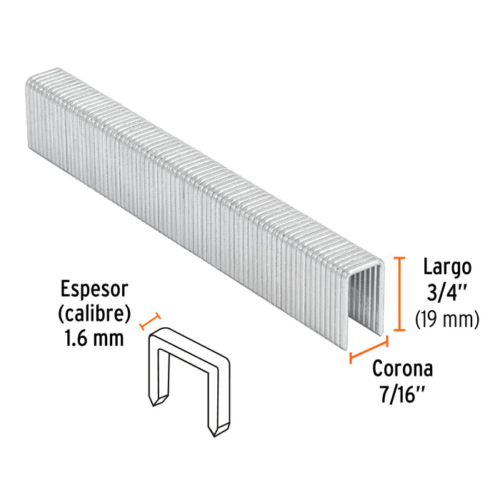 Caja con 1000 grapas corona 7/16' cal. 16, 19mm p/ENNE-160 Código: 13320