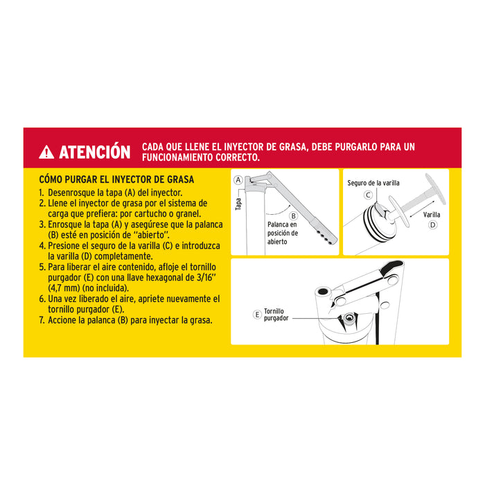 Inyectora de grasa 14 oz, 8000 PSI con grip antiderrapante 14860 GRAS-14